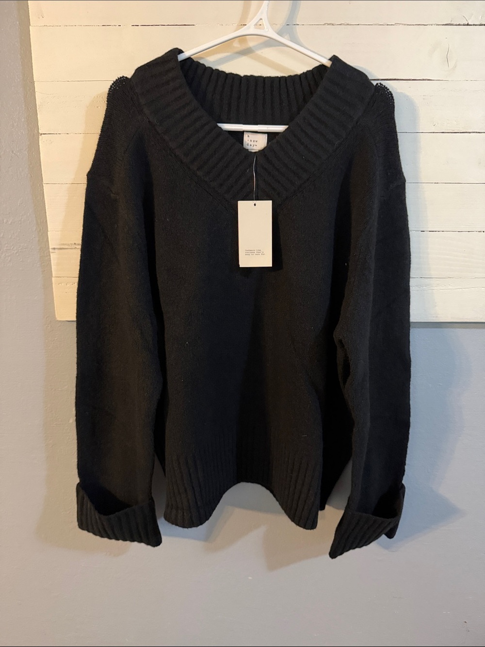 a new day Black Ribbed V-Neck Sweater